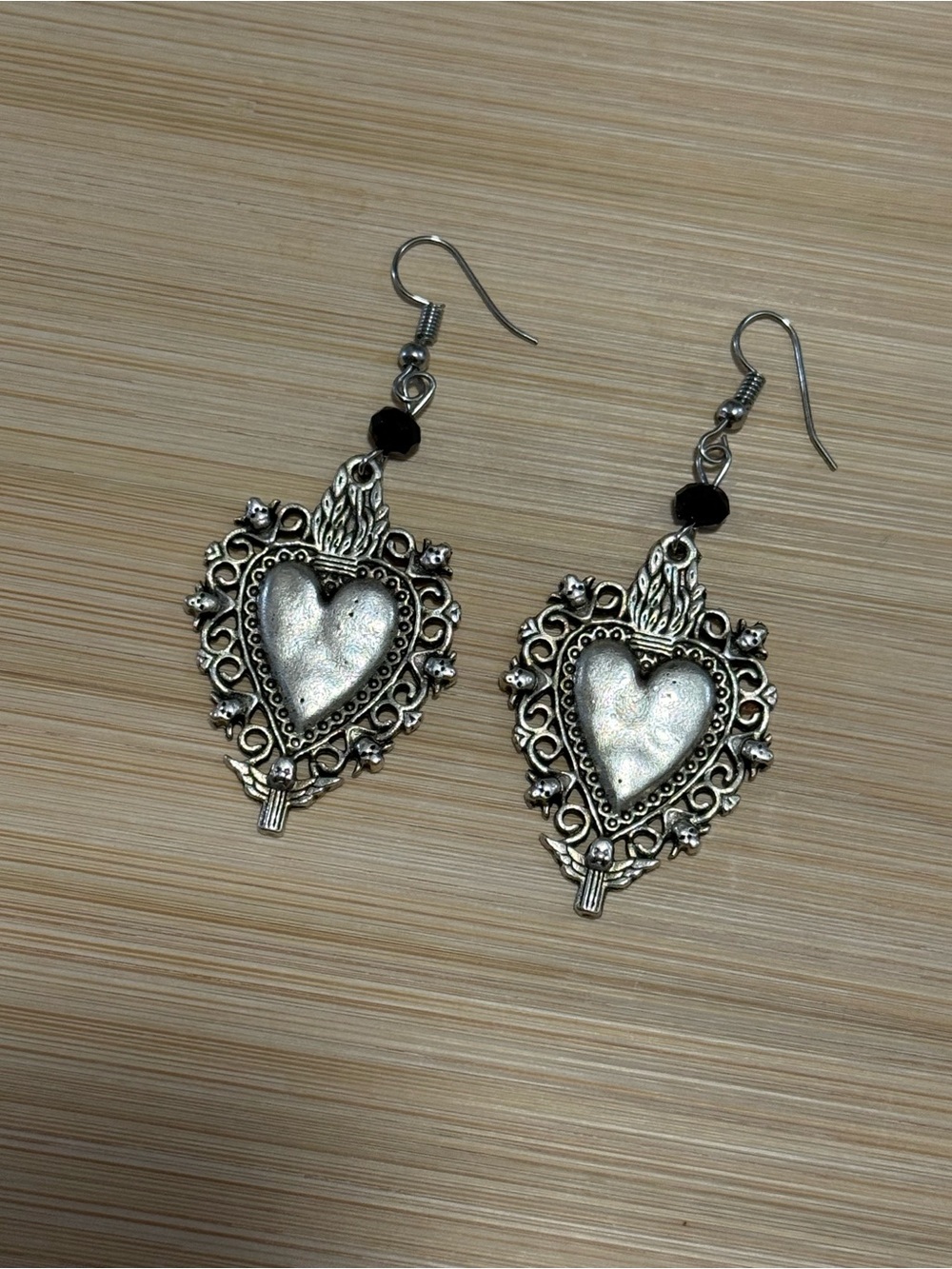 Whimsigoth Silver Heart Filigree Drop Earrings